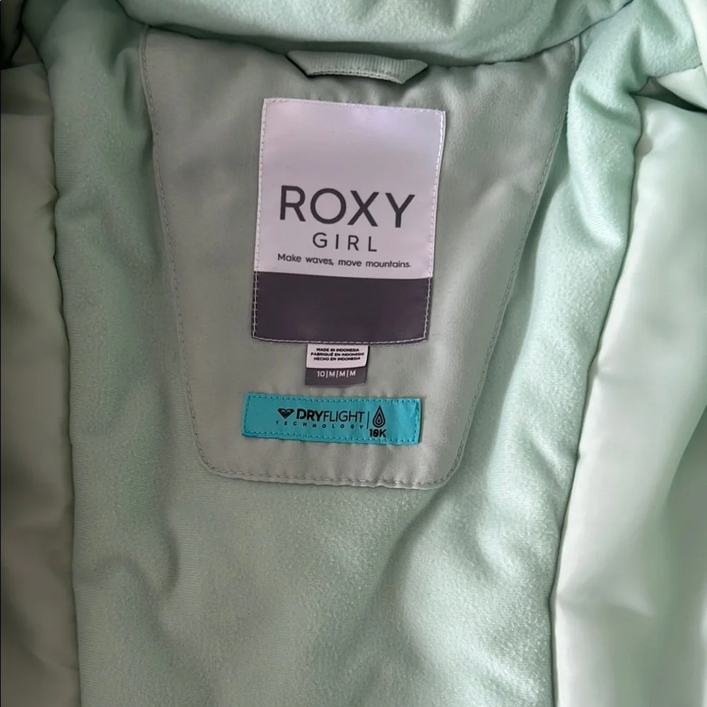 Roxy Girls Mint Green Hooded Winter Jacket with Faux Fur Trim